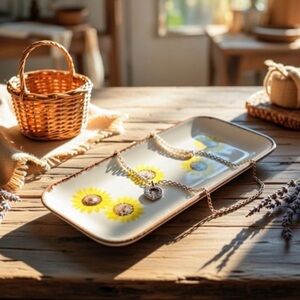 Sunflower 14” Table Top or Serving Dish Decor Made in Portugal